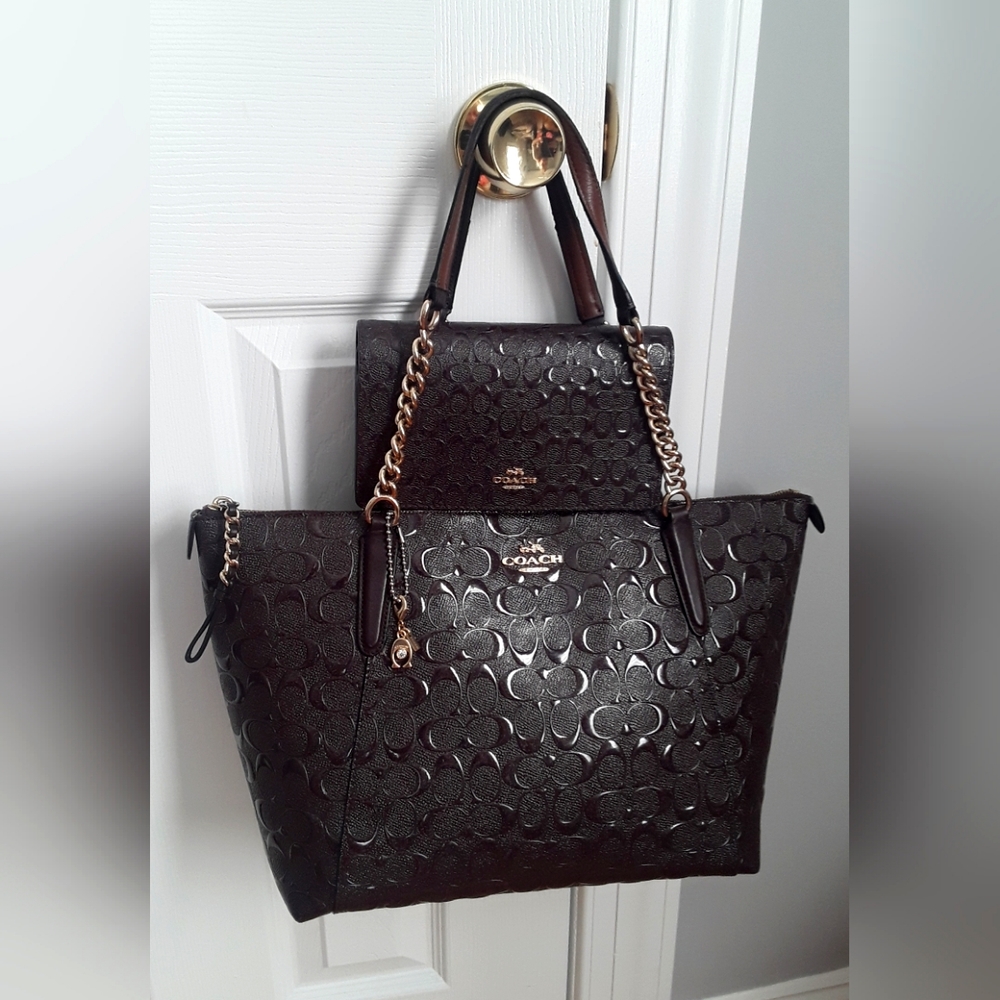 Coach Ava Oxblood Signature Embossed Chain Tote and Wallet